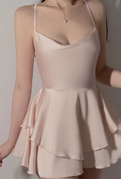 Light Pink Satin Cross - Strap Nightdress (Pink)