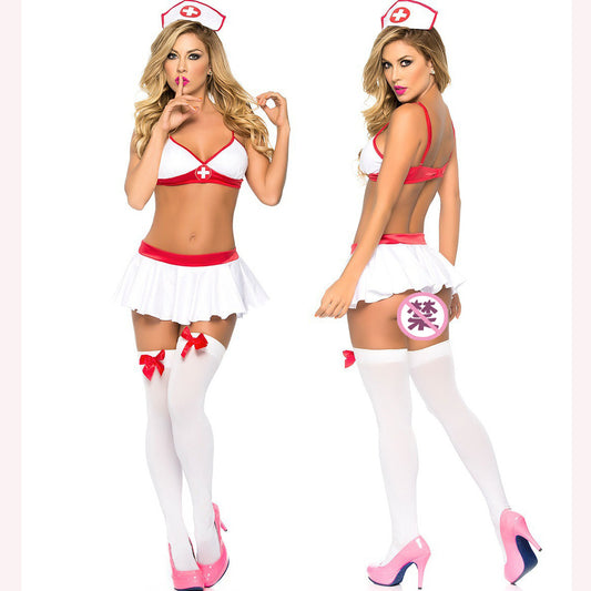Sexy Naughty Nurse Sling Costume, Three-Point Hollowed-Out Adult Nurse Uniform Seductive Lingerie Set for Women