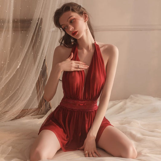 Lace Waist - cincher Sexy Cami Nightdress (Red)