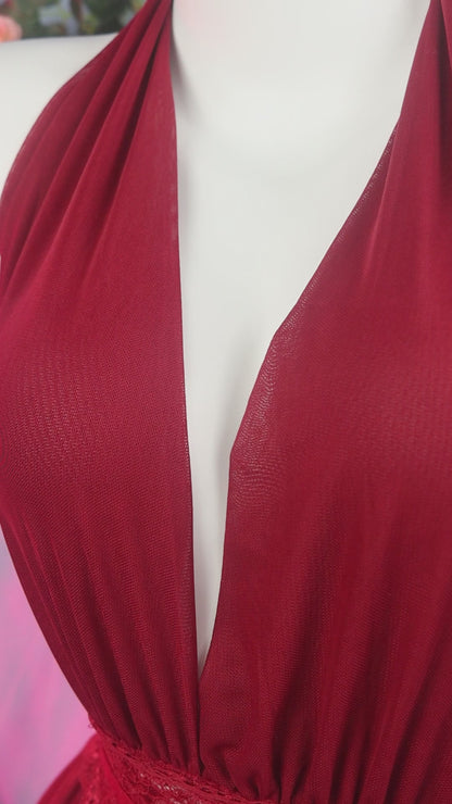 Lace Waist - cincher Sexy Cami Nightdress (Red)