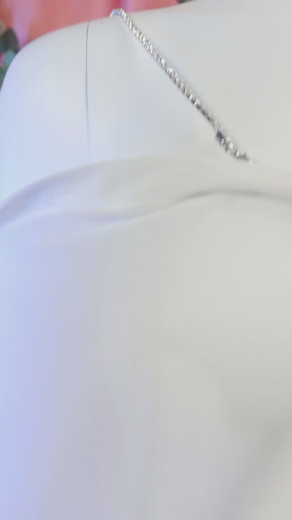 Rhinestone See-Through Lingerie - Silky Boyfriend Shirt Nightgown, Cute & Seductive Uniform (White)