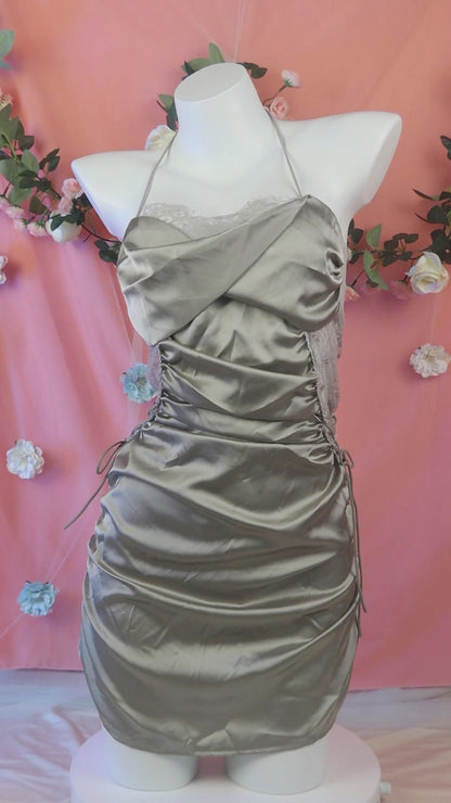 French - Style Satin Lace - Up Bodycon Nightdress
